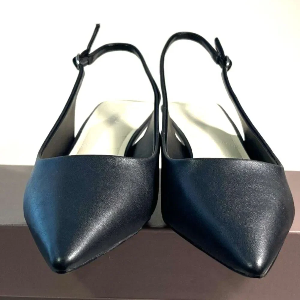 Franco Sarto Jaden Black Leather Kitten Slingback Heels  SZ 11 NEW